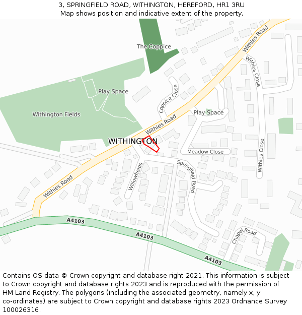 3, SPRINGFIELD ROAD, WITHINGTON, HEREFORD, HR1 3RU: Location map and indicative extent of plot