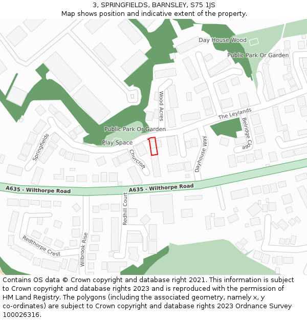 3, SPRINGFIELDS, BARNSLEY, S75 1JS: Location map and indicative extent of plot
