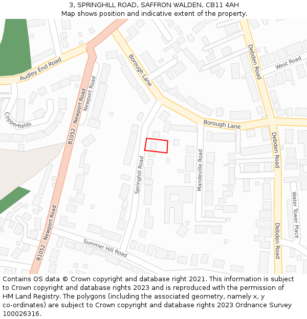 3, SPRINGHILL ROAD, SAFFRON WALDEN, CB11 4AH: Location map and indicative extent of plot