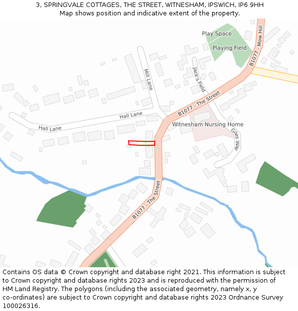 3, SPRINGVALE COTTAGES, THE STREET, WITNESHAM, IPSWICH, IP6 9HH: Location map and indicative extent of plot