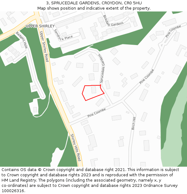 3, SPRUCEDALE GARDENS, CROYDON, CR0 5HU: Location map and indicative extent of plot