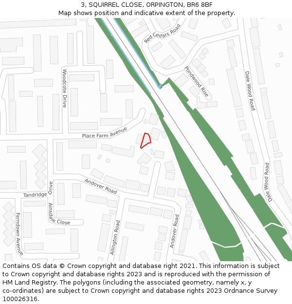 3, SQUIRREL CLOSE, ORPINGTON, BR6 8BF: Location map and indicative extent of plot
