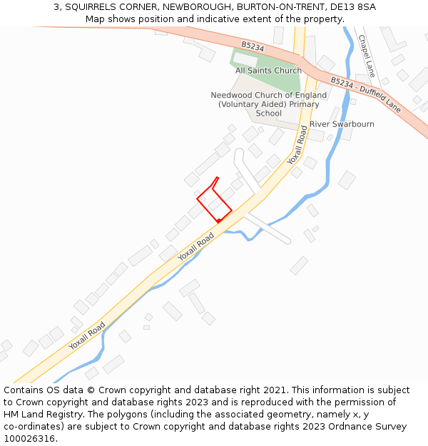 3, SQUIRRELS CORNER, NEWBOROUGH, BURTON-ON-TRENT, DE13 8SA: Location map and indicative extent of plot