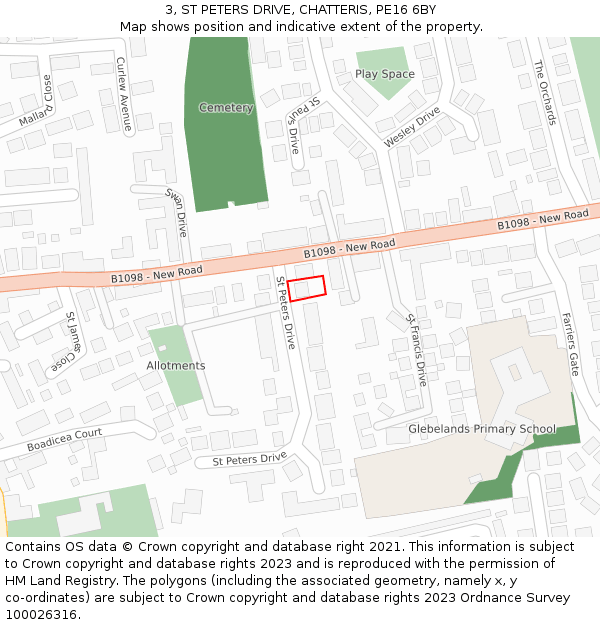 3, ST PETERS DRIVE, CHATTERIS, PE16 6BY: Location map and indicative extent of plot
