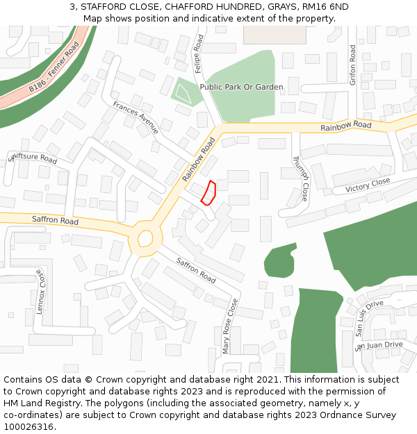3, STAFFORD CLOSE, CHAFFORD HUNDRED, GRAYS, RM16 6ND: Location map and indicative extent of plot