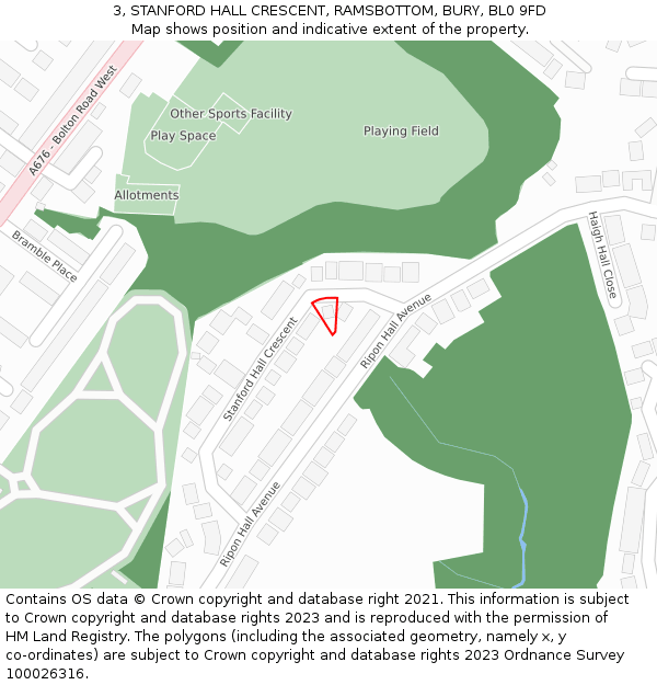 3, STANFORD HALL CRESCENT, RAMSBOTTOM, BURY, BL0 9FD: Location map and indicative extent of plot