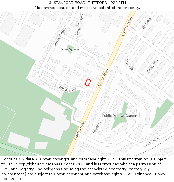 3, STANFORD ROAD, THETFORD, IP24 1FH: Location map and indicative extent of plot