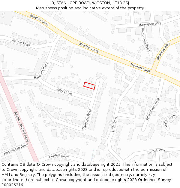 3, STANHOPE ROAD, WIGSTON, LE18 3SJ: Location map and indicative extent of plot
