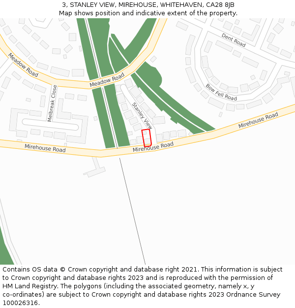 3, STANLEY VIEW, MIREHOUSE, WHITEHAVEN, CA28 8JB: Location map and indicative extent of plot