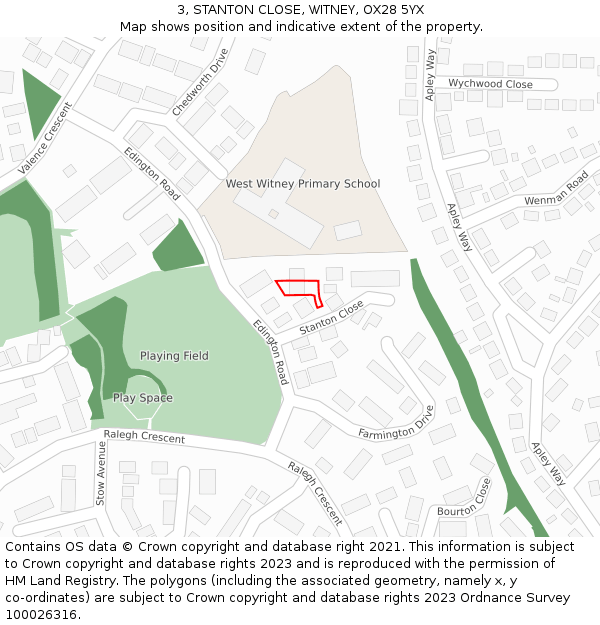 3, STANTON CLOSE, WITNEY, OX28 5YX: Location map and indicative extent of plot