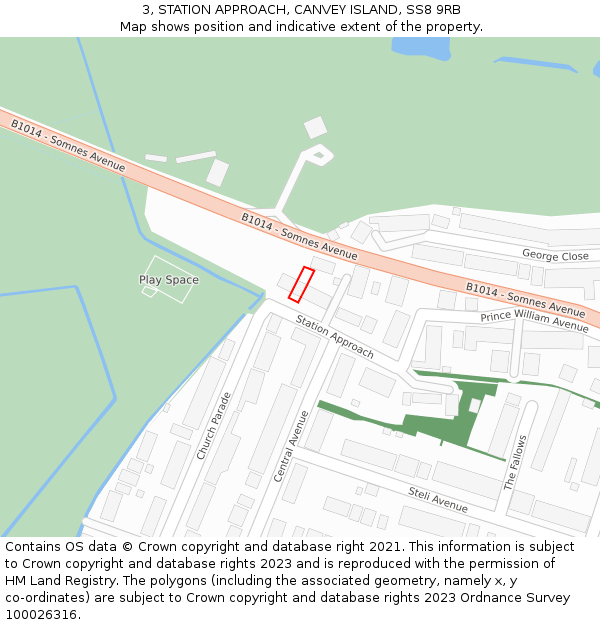 3, STATION APPROACH, CANVEY ISLAND, SS8 9RB: Location map and indicative extent of plot