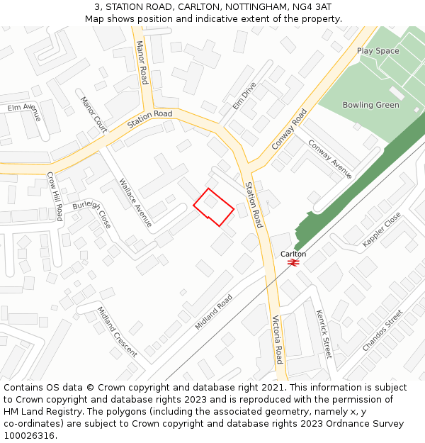 3, STATION ROAD, CARLTON, NOTTINGHAM, NG4 3AT: Location map and indicative extent of plot