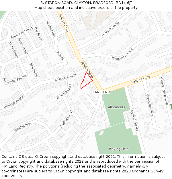 3, STATION ROAD, CLAYTON, BRADFORD, BD14 6JT: Location map and indicative extent of plot