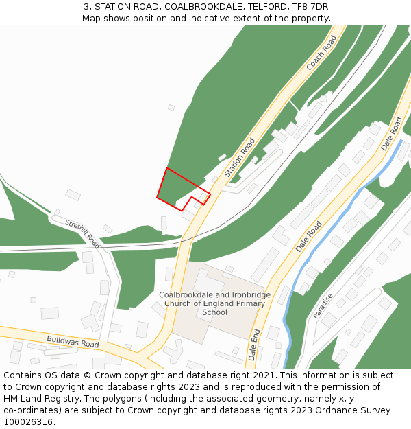 3, STATION ROAD, COALBROOKDALE, TELFORD, TF8 7DR: Location map and indicative extent of plot
