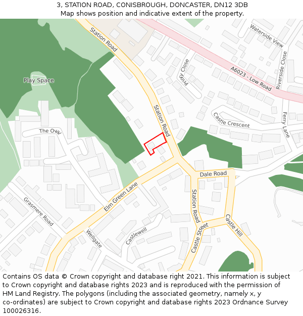 3, STATION ROAD, CONISBROUGH, DONCASTER, DN12 3DB: Location map and indicative extent of plot