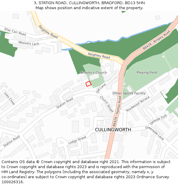 3, STATION ROAD, CULLINGWORTH, BRADFORD, BD13 5HN: Location map and indicative extent of plot