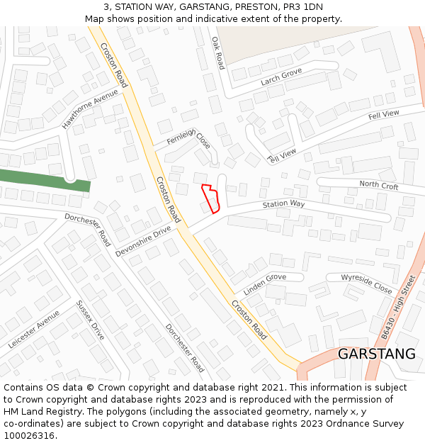 3, STATION WAY, GARSTANG, PRESTON, PR3 1DN: Location map and indicative extent of plot