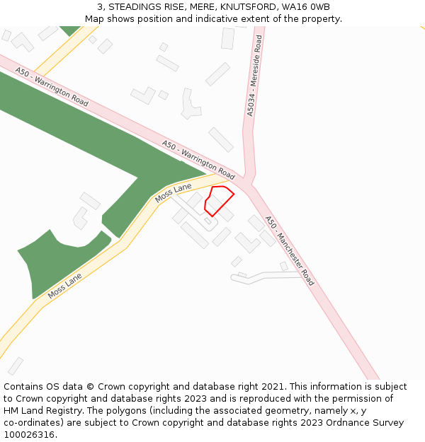 3, STEADINGS RISE, MERE, KNUTSFORD, WA16 0WB: Location map and indicative extent of plot