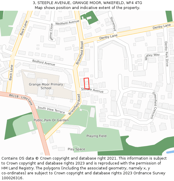 3, STEEPLE AVENUE, GRANGE MOOR, WAKEFIELD, WF4 4TG: Location map and indicative extent of plot