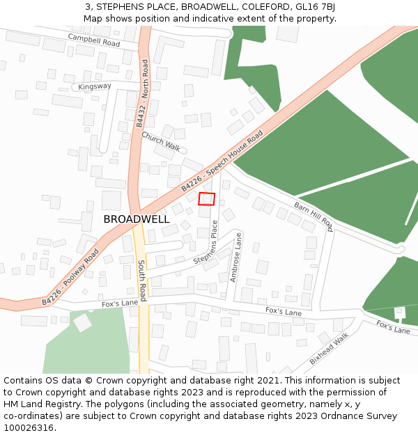 3, STEPHENS PLACE, BROADWELL, COLEFORD, GL16 7BJ: Location map and indicative extent of plot