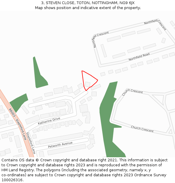 3, STEVEN CLOSE, TOTON, NOTTINGHAM, NG9 6JX: Location map and indicative extent of plot