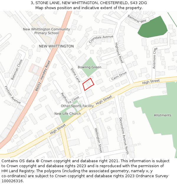 3, STONE LANE, NEW WHITTINGTON, CHESTERFIELD, S43 2DG: Location map and indicative extent of plot