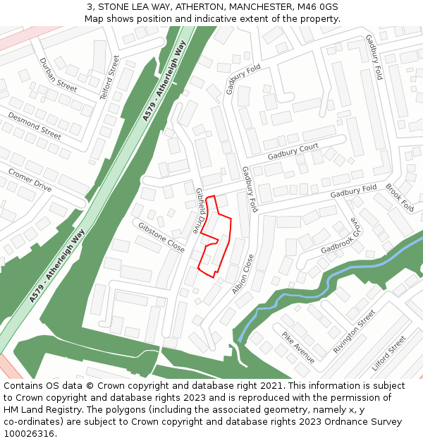 3, STONE LEA WAY, ATHERTON, MANCHESTER, M46 0GS: Location map and indicative extent of plot