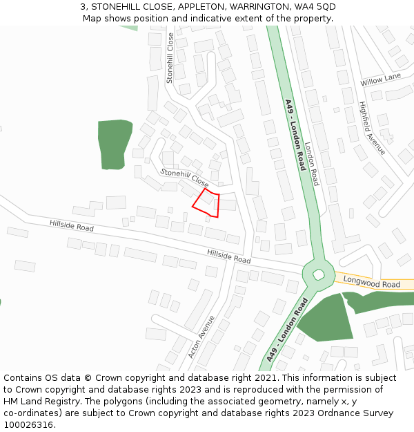 3, STONEHILL CLOSE, APPLETON, WARRINGTON, WA4 5QD: Location map and indicative extent of plot