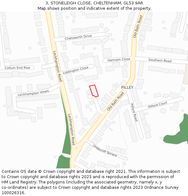 3, STONELEIGH CLOSE, CHELTENHAM, GL53 9AR: Location map and indicative extent of plot