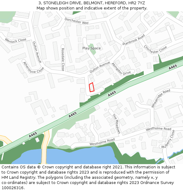 3, STONELEIGH DRIVE, BELMONT, HEREFORD, HR2 7YZ: Location map and indicative extent of plot