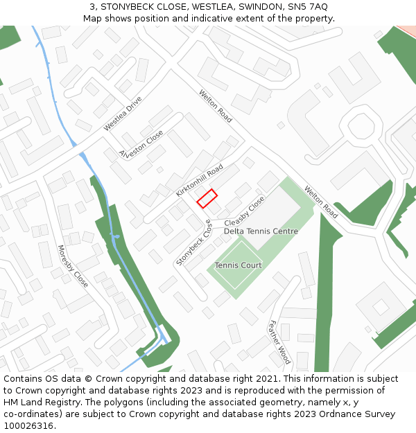 3, STONYBECK CLOSE, WESTLEA, SWINDON, SN5 7AQ: Location map and indicative extent of plot