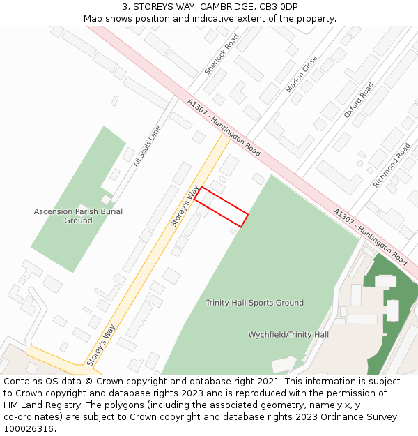 3, STOREYS WAY, CAMBRIDGE, CB3 0DP: Location map and indicative extent of plot