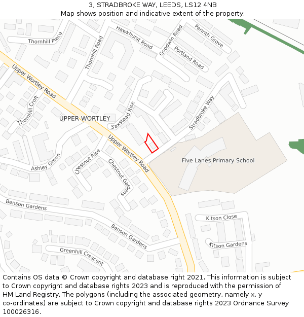 3, STRADBROKE WAY, LEEDS, LS12 4NB: Location map and indicative extent of plot