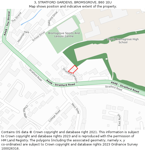 3, STRATFORD GARDENS, BROMSGROVE, B60 1EU: Location map and indicative extent of plot
