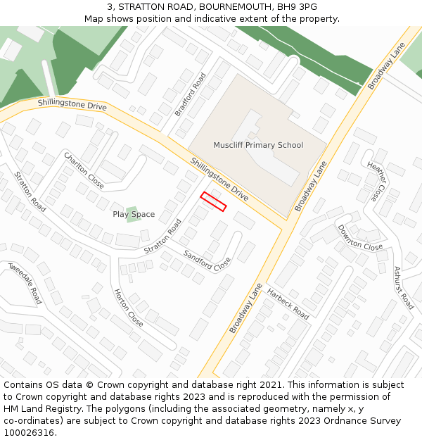 3, STRATTON ROAD, BOURNEMOUTH, BH9 3PG: Location map and indicative extent of plot