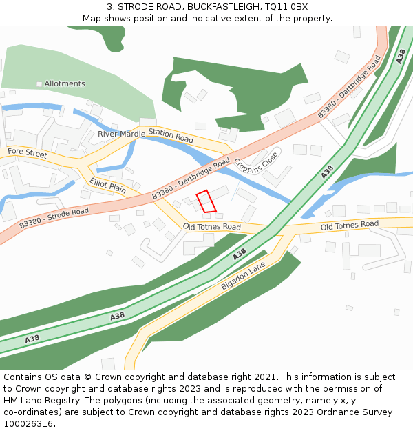3, STRODE ROAD, BUCKFASTLEIGH, TQ11 0BX: Location map and indicative extent of plot