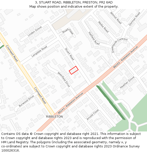 3, STUART ROAD, RIBBLETON, PRESTON, PR2 6AD: Location map and indicative extent of plot