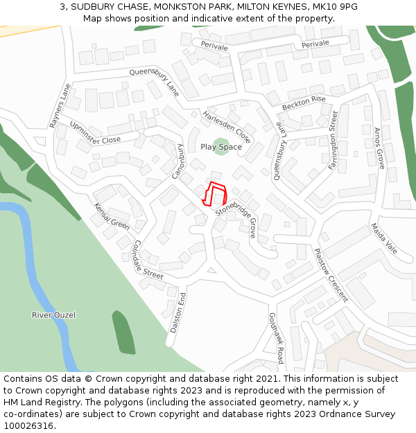 3, SUDBURY CHASE, MONKSTON PARK, MILTON KEYNES, MK10 9PG: Location map and indicative extent of plot