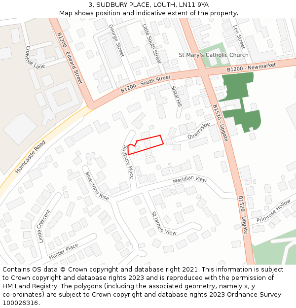 3, SUDBURY PLACE, LOUTH, LN11 9YA: Location map and indicative extent of plot