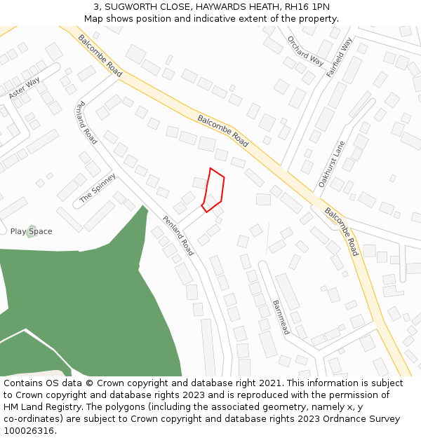 3, SUGWORTH CLOSE, HAYWARDS HEATH, RH16 1PN: Location map and indicative extent of plot