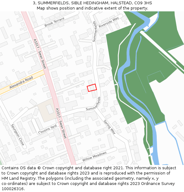 3, SUMMERFIELDS, SIBLE HEDINGHAM, HALSTEAD, CO9 3HS: Location map and indicative extent of plot