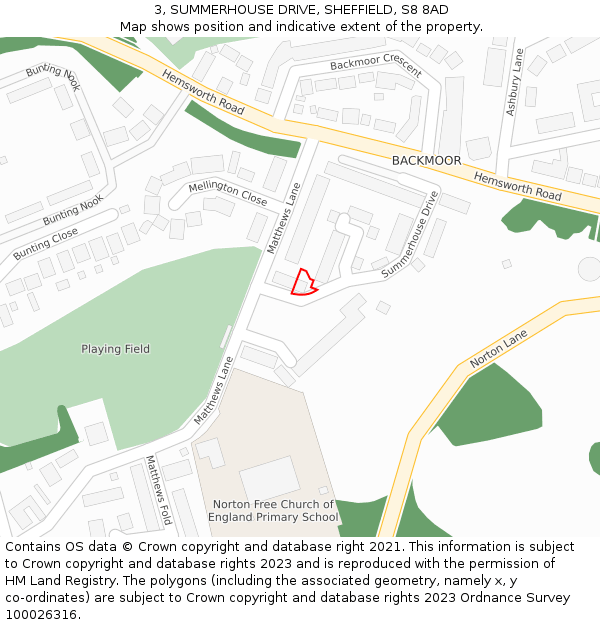 3, SUMMERHOUSE DRIVE, SHEFFIELD, S8 8AD: Location map and indicative extent of plot