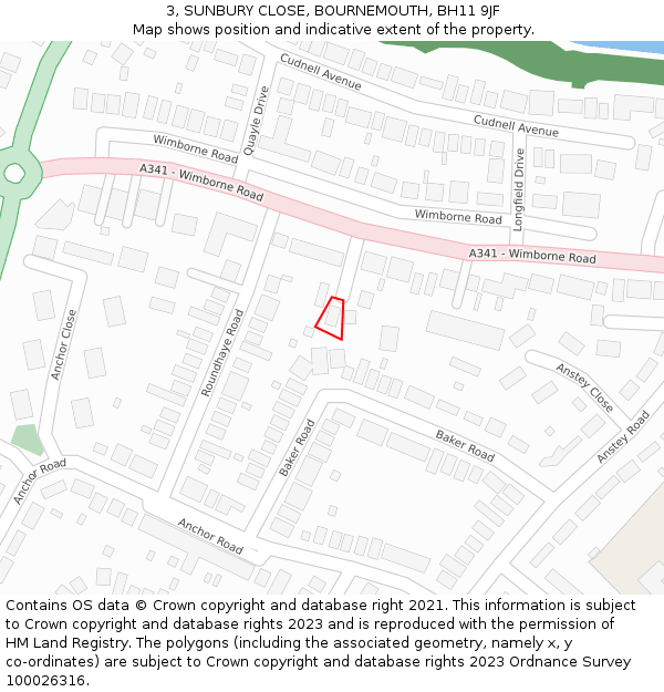 3, SUNBURY CLOSE, BOURNEMOUTH, BH11 9JF: Location map and indicative extent of plot