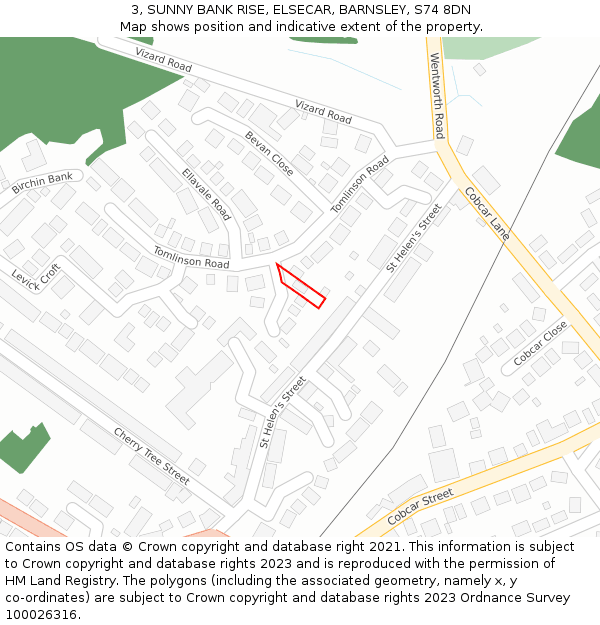 3, SUNNY BANK RISE, ELSECAR, BARNSLEY, S74 8DN: Location map and indicative extent of plot
