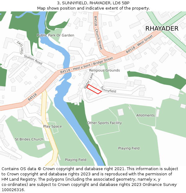 3, SUNNYFIELD, RHAYADER, LD6 5BP: Location map and indicative extent of plot
