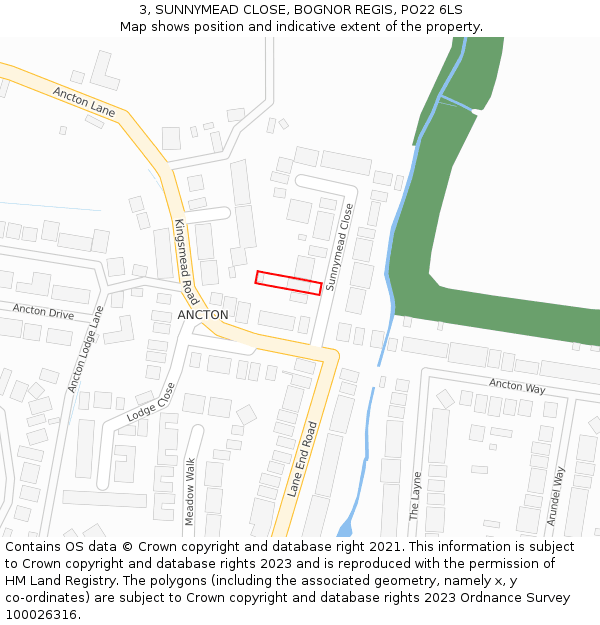 3, SUNNYMEAD CLOSE, BOGNOR REGIS, PO22 6LS: Location map and indicative extent of plot