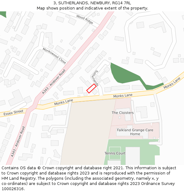 3, SUTHERLANDS, NEWBURY, RG14 7RL: Location map and indicative extent of plot