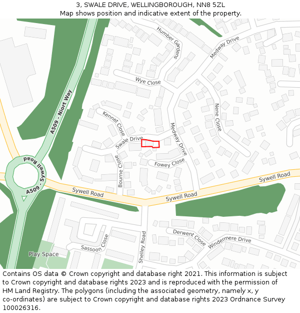3, SWALE DRIVE, WELLINGBOROUGH, NN8 5ZL: Location map and indicative extent of plot