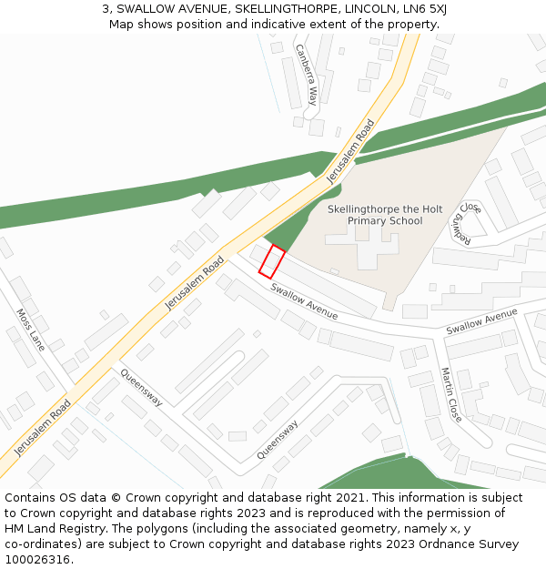 3, SWALLOW AVENUE, SKELLINGTHORPE, LINCOLN, LN6 5XJ: Location map and indicative extent of plot