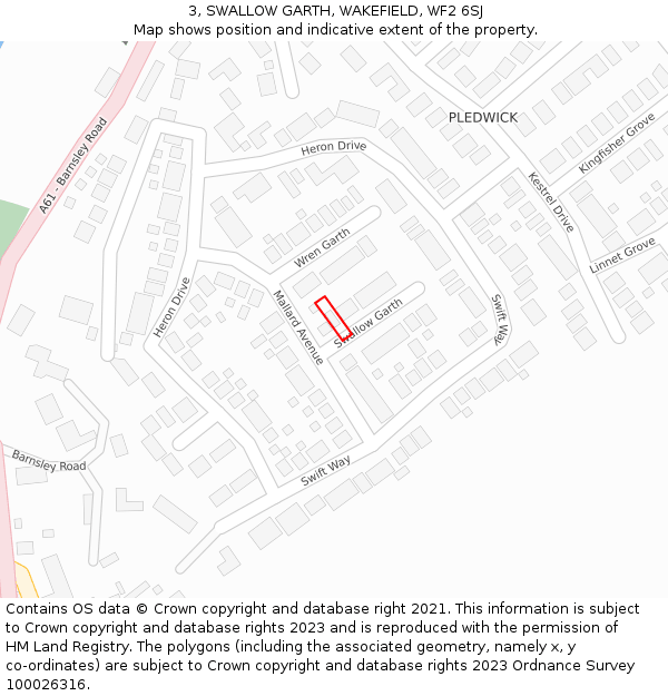3, SWALLOW GARTH, WAKEFIELD, WF2 6SJ: Location map and indicative extent of plot
